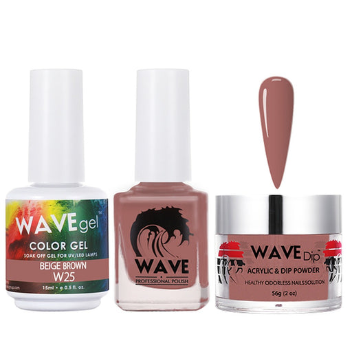 Wave Gel 4in1 Acrylic/Dipping Powder + Gel Polish + Nail Lacquer, SIMPLICITY Collection, 025, Beige Brown