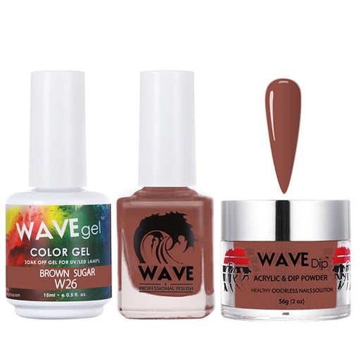 Wave Gel 4in1 Acrylic/Dipping Powder + Gel Polish + Nail Lacquer, SIMPLICITY Collection, 026, Brown Sugar