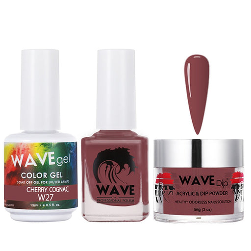 Wave Gel 4in1 Acrylic/Dipping Powder + Gel Polish + Nail Lacquer, SIMPLICITY Collection, 027, Cherry Cognac