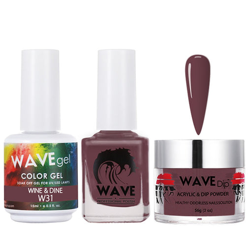 Wave Gel 4in1 Acrylic/Dipping Powder + Gel Polish + Nail Lacquer, SIMPLICITY Collection, 031, Wine And Dine