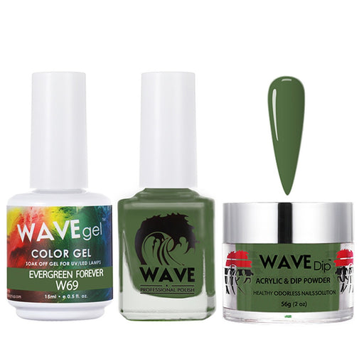 Wave Gel 4in1 Acrylic/Dipping Powder + Gel Polish + Nail Lacquer, SIMPLICITY Collection, 069, Evergreen Forever