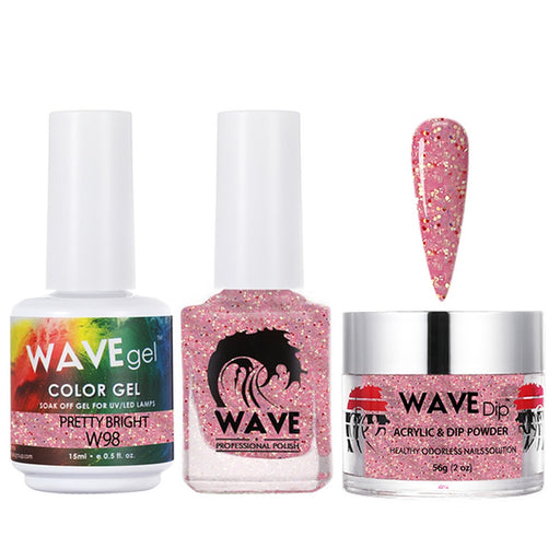 Wave Gel 4in1 Acrylic/Dipping Powder + Gel Polish + Nail Lacquer, SIMPLICITY Collection, 098, Pretty Bright